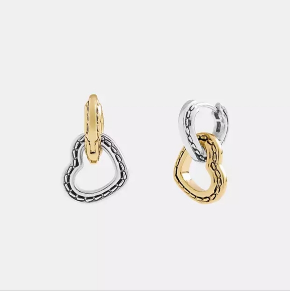 Coach Double Stitched Hearts Drop Earrings - Picture 1 of 7